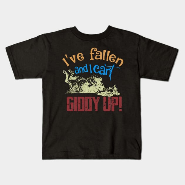 I'VE FALLEN AND I CAN'T GIDDY UP Kids T-Shirt by JohnetteMcdonnell